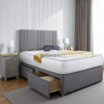 2025 Luxury Grey plush Divan Bed With Headboard And Storage Drawers
