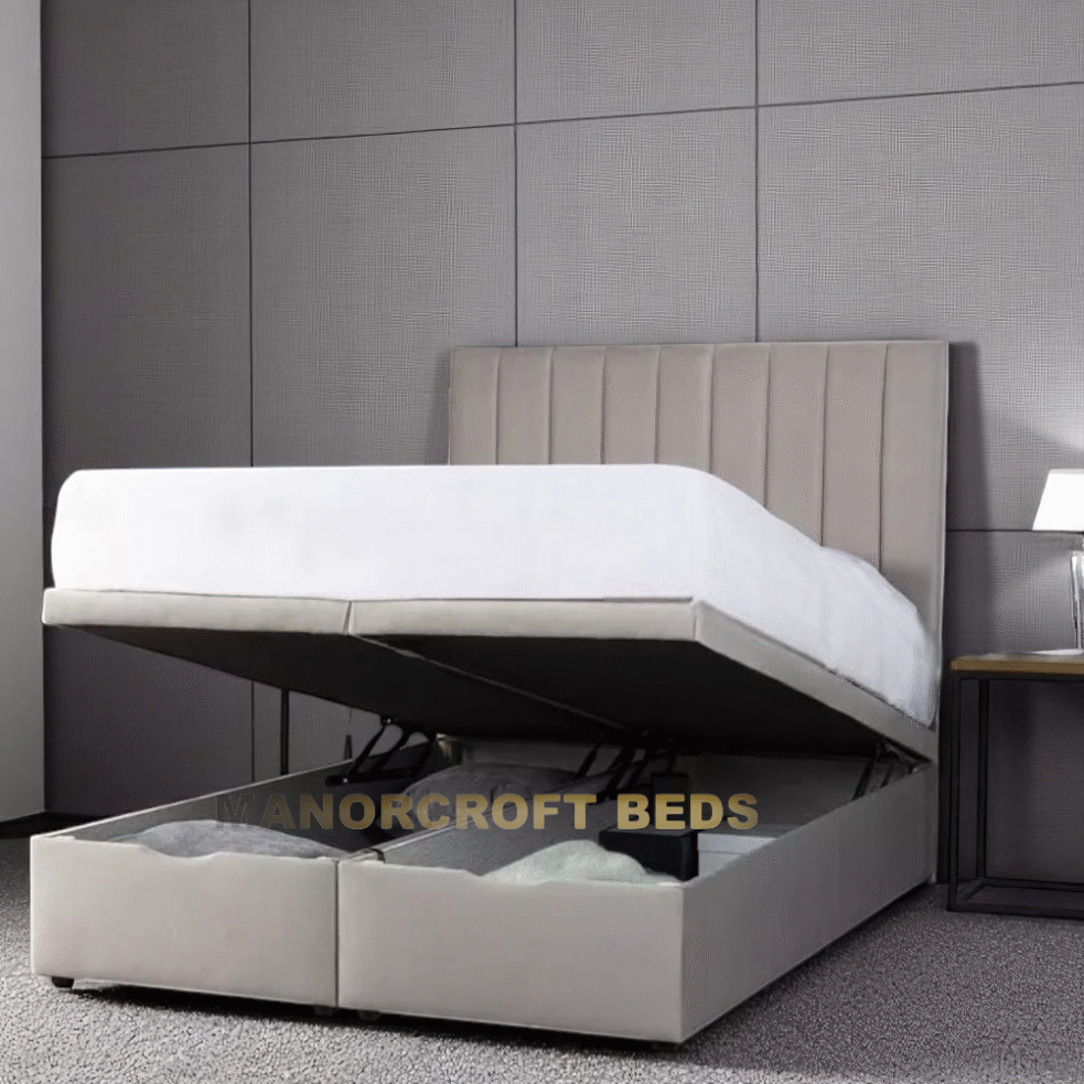 Ottoman Bed Divan Storage Plush Velvet + Panel Bed Head - Foot Lift Gas Lift