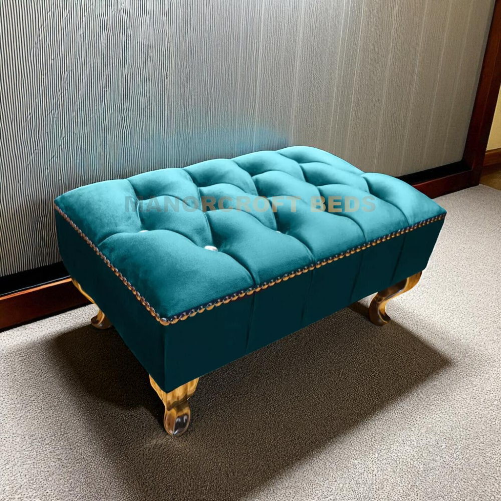 2025 Footstool Footrest Plush Velvet Fabric & Deep Matching Buttons