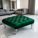 Emerald Green Chesterfield Plush Velvet Upholstered Footstool Coffee Table with Tufted Design