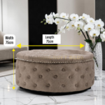 2026 Large Round Chesterfield Footstool Pouffe Grey Linen Button Tufted Coffee Table
