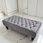 "Chesterfield Upholstered Footstool Pouffe – Plush Coffee Table Grey"
