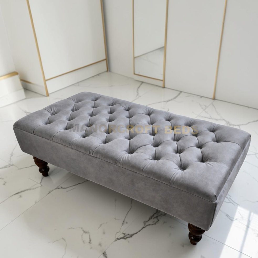 "Chesterfield Upholstered Footstool Pouffe – Plush Coffee Table Grey"