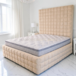 2026 Elegance Cube Design Bed Frame with Luxury High Headboard