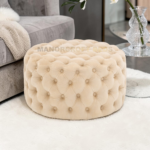 “Luxury Chesterfield Velvet Footstool / Coffee Table Pouffe – Deep Button Upholstery”