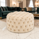 “Luxury Chesterfield Velvet Footstool / Coffee Table Pouffe – Deep Button Upholstery”