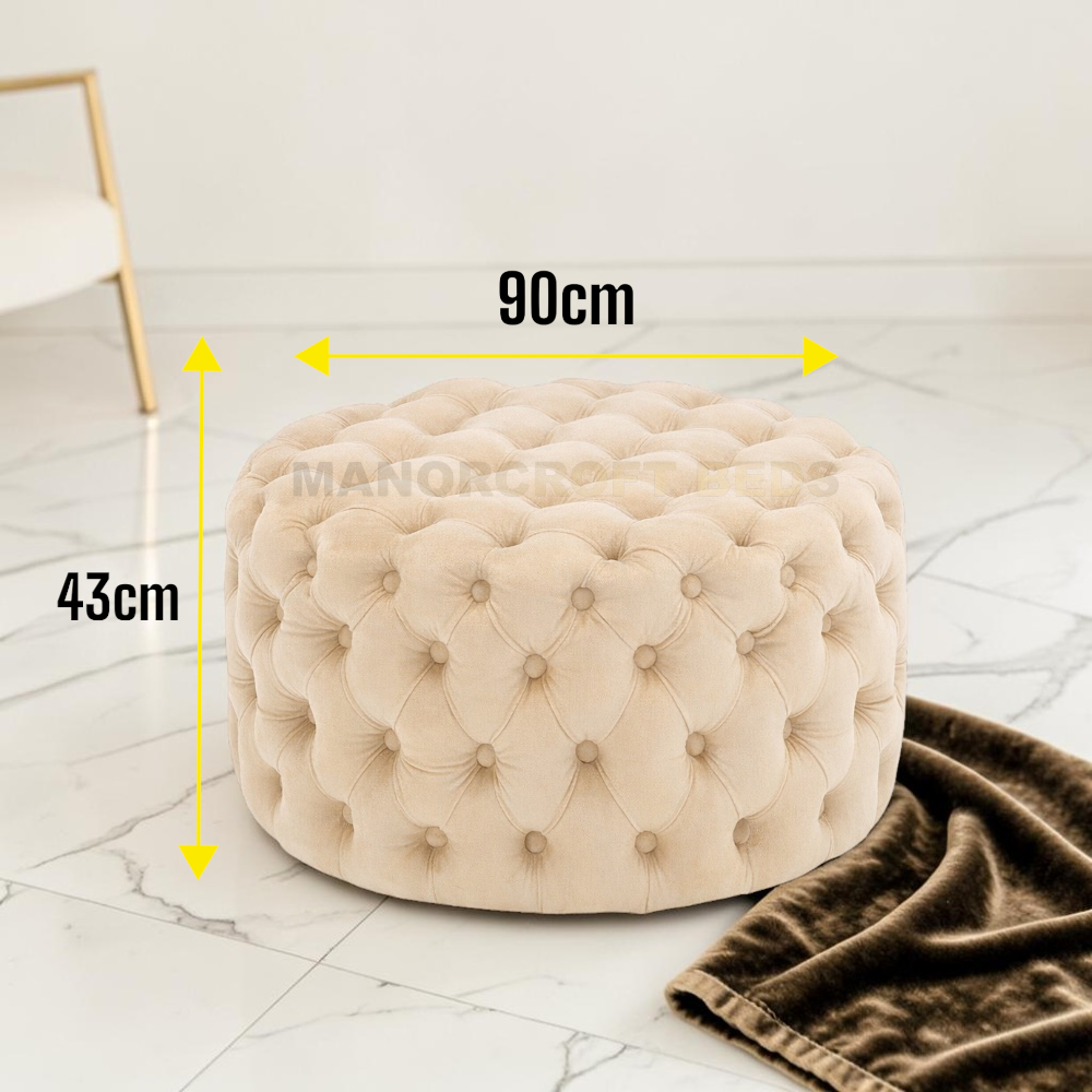 “Luxury Chesterfield Velvet Footstool / Coffee Table Pouffe – Deep Button Upholstery”