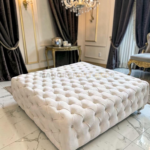 2026 Plush Chesterfield Ottoman Footstool – Square Velvet Design