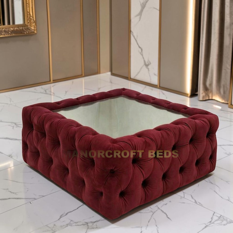 Soft Velvet Chesterfield Footstool – Square Tufted Pouffe Coffee Table