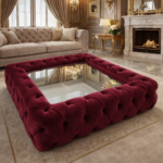Soft Velvet Chesterfield Footstool – Square Tufted Pouffe Coffee Table
