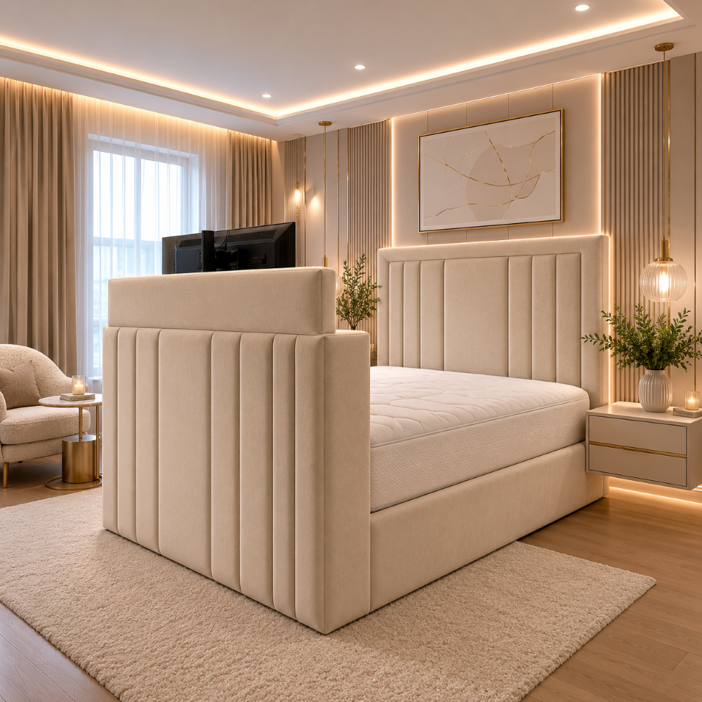 Premium Panel TV Bed Frame – Available in All UK Sizes & Colours