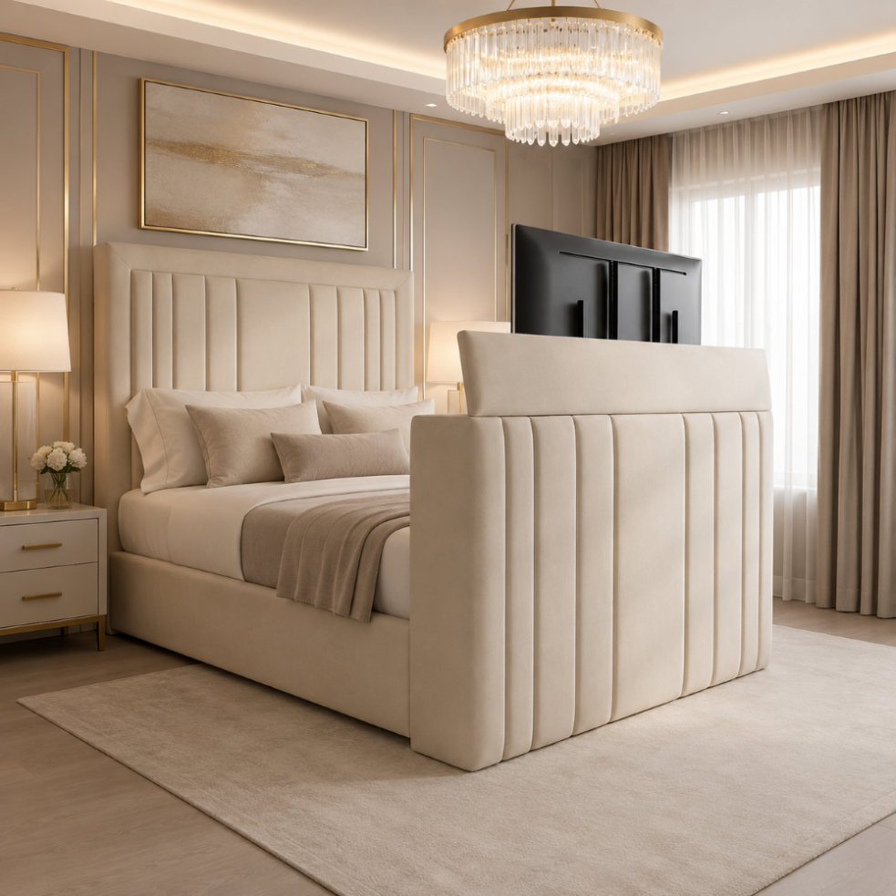 Premium Panel TV Bed Frame – Available in All UK Sizes & Colours